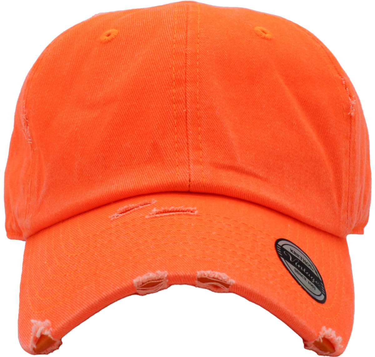 Neon Orange Distressed Vintage Baseball Cap Front View